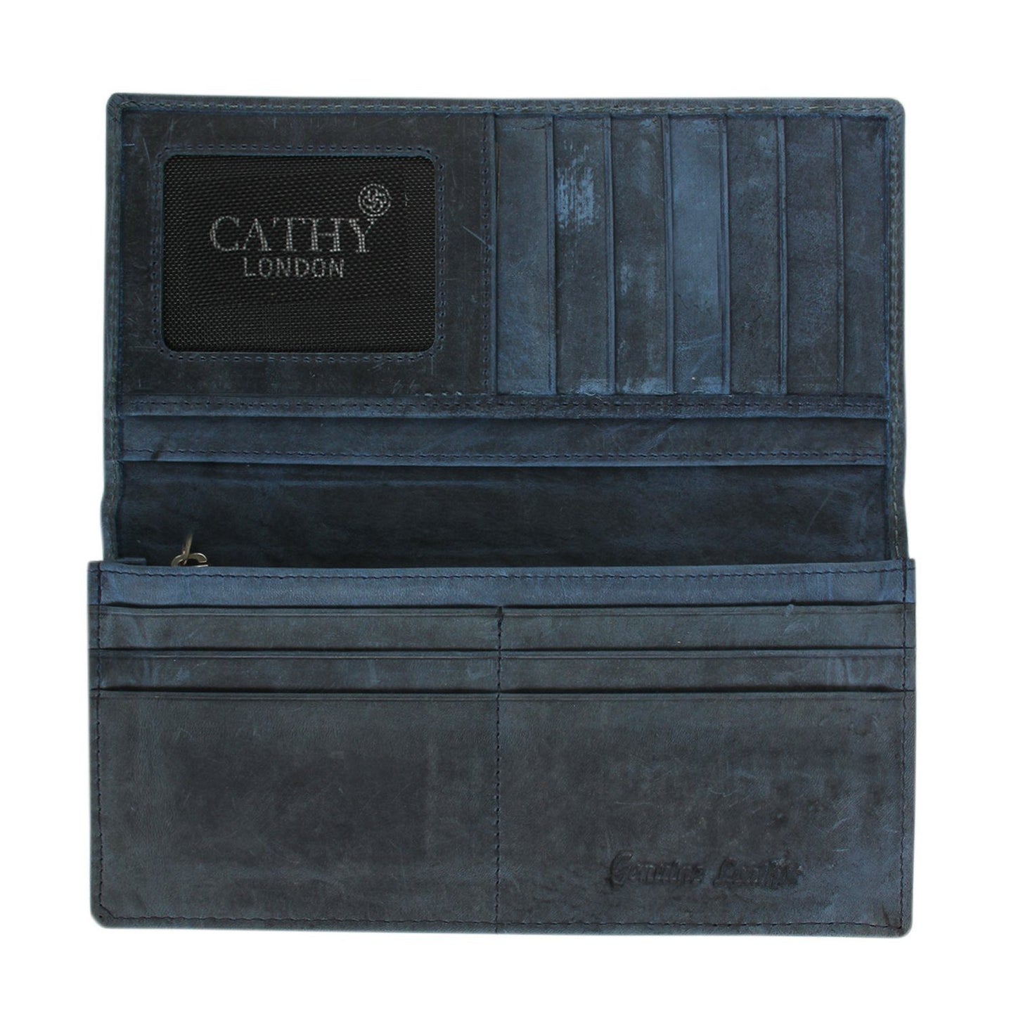 Blue Colour Italian Leather Long Wallet/Card Holder for Men & Woman (12 Card Slot + 1 ID Slot + Cash Compartment) Cathy London 