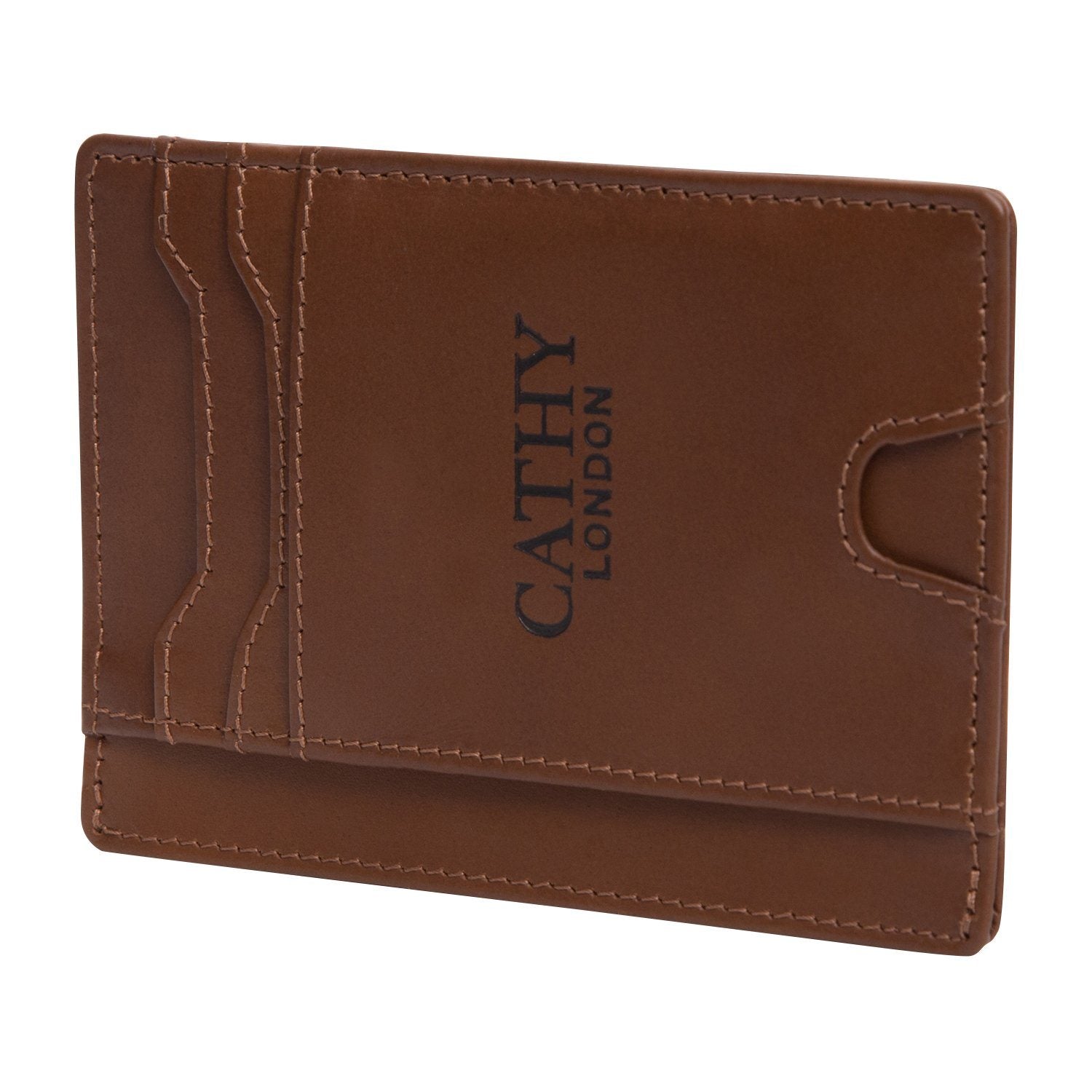 Brown Colour Italian Leather Card Holder/Slim Wallet (5 Card Slot + 1 ID Slot + Cash Compartment) Cathy London 