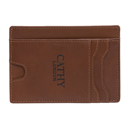 Brown Colour Italian Leather Card Holder/Slim Wallet (5 Card Slot + 1 ID Slot + Cash Compartment) Cathy London 