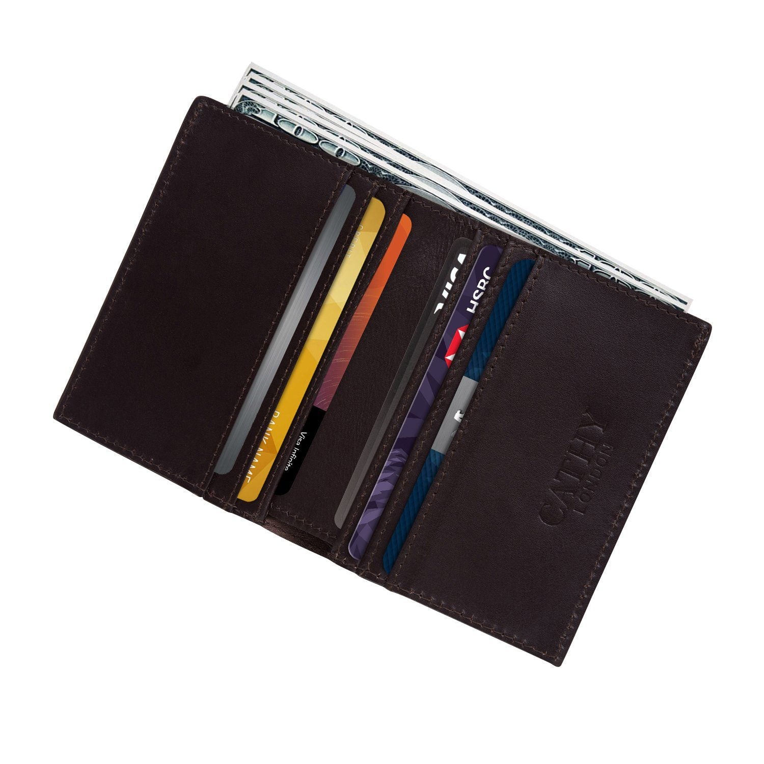 Coffee Colour Bi-Fold Italian Leather Card Holder/Slim Wallet (6 Card Slot + 2 ID Slot + Cash Compartment) Cathy London 