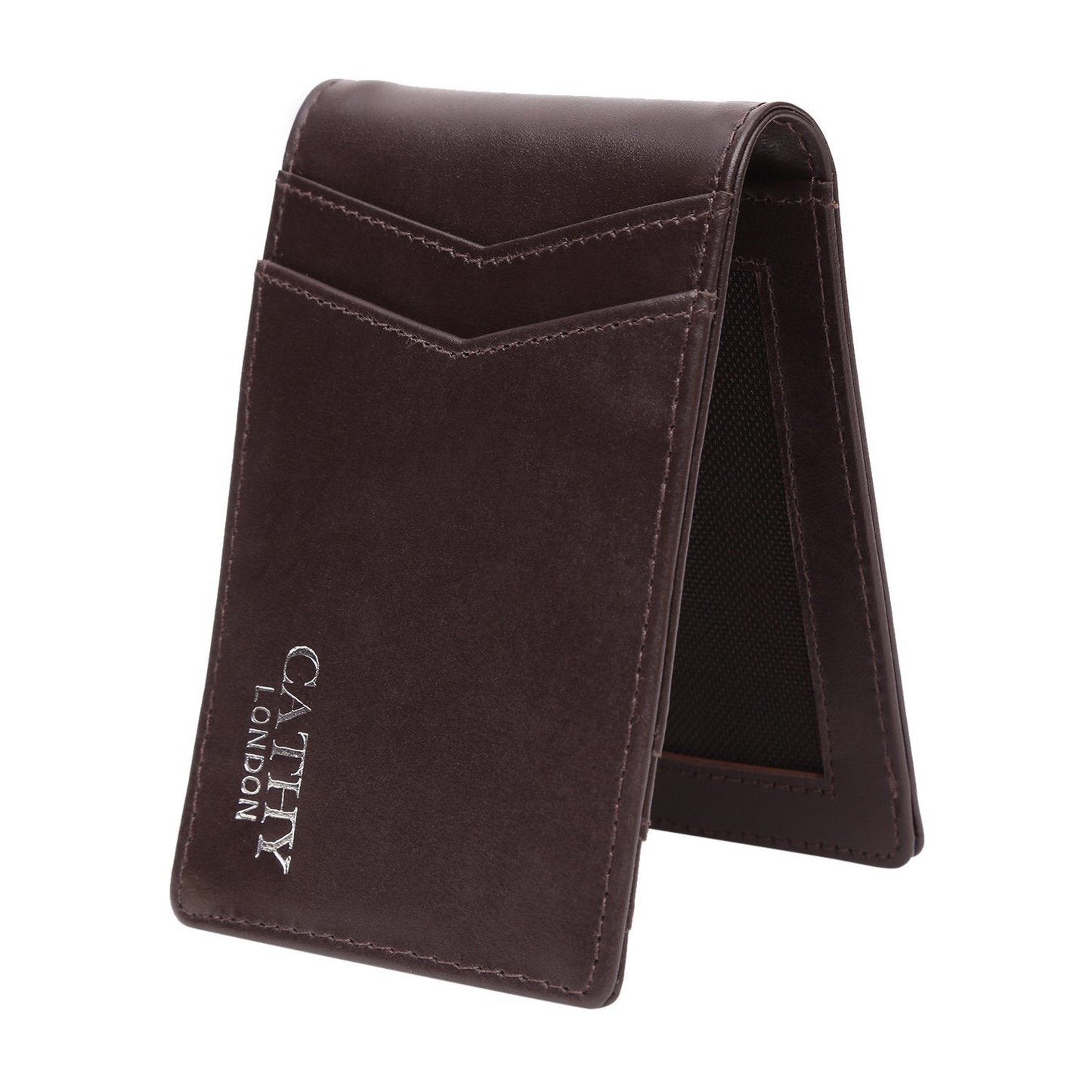 Coffee Colour Bi-Fold Italian Leather Money Clip Card Holder/Slim Wallet (8 Card Slot +ID Slot +Money Clip) Cathy London 