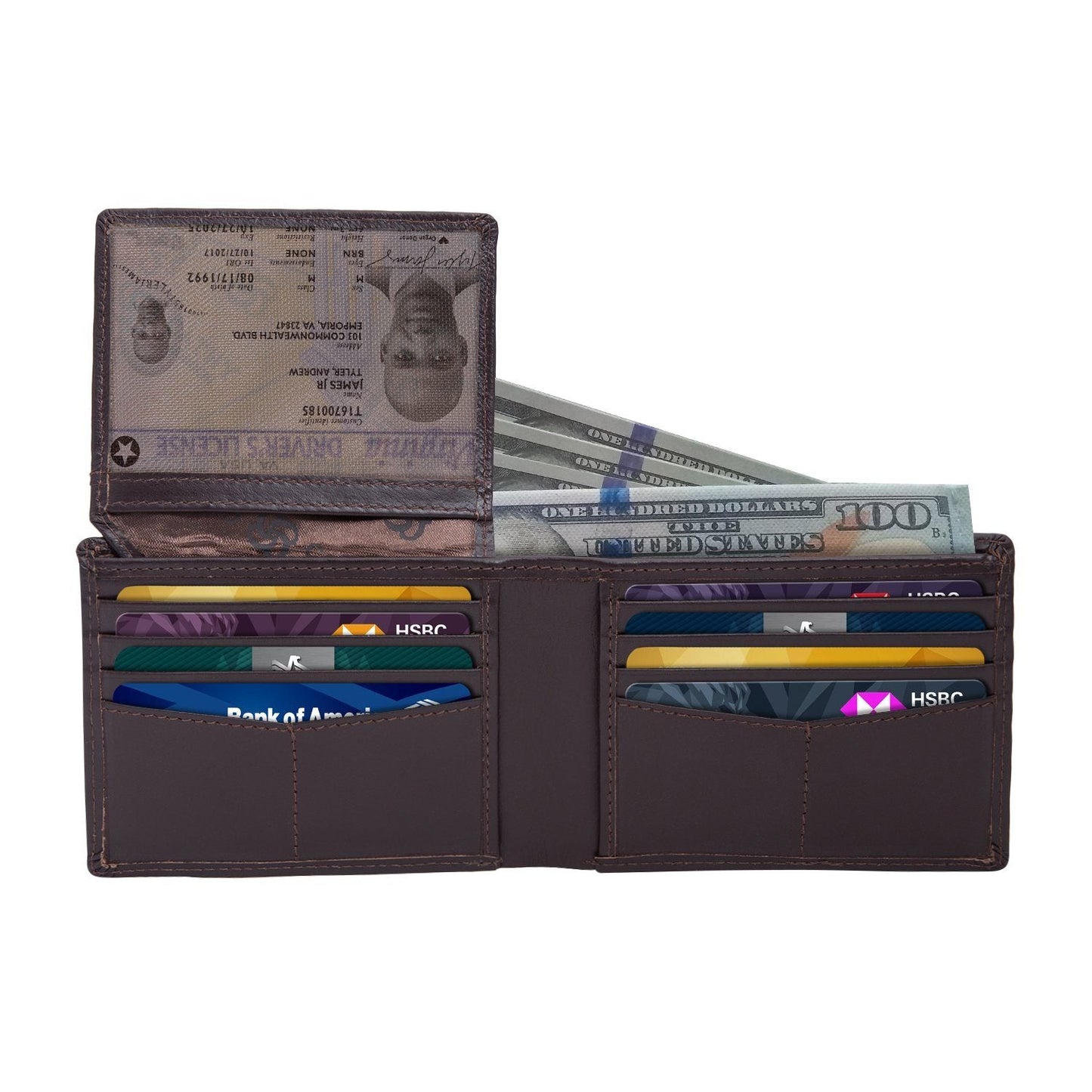 Coffee Colour Bi-Fold Italian Leather Slim Wallet (8 Card Slot + 2 ID Slot + 2 Hidden Compartment + Cash Compartment) Cathy London 