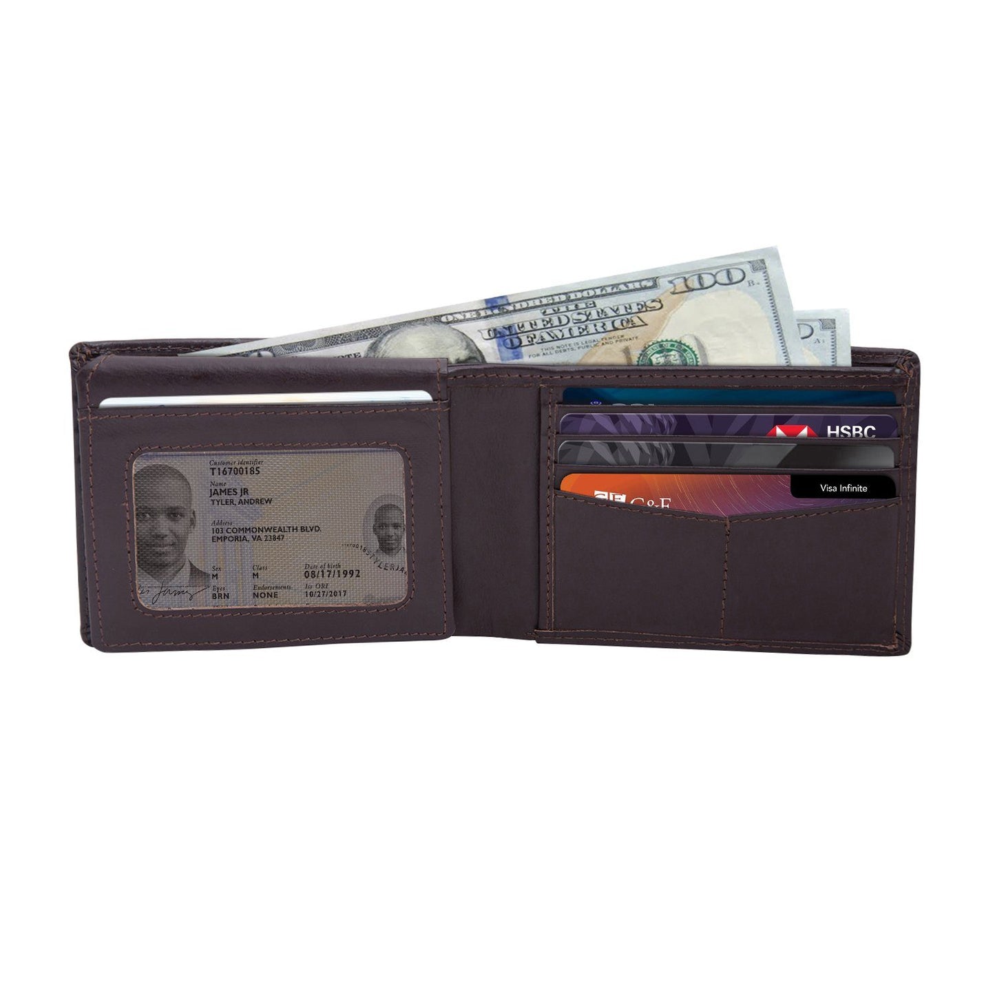 Coffee Colour Bi-Fold Italian Leather Slim Wallet (8 Card Slot + 2 ID Slot + 2 Hidden Compartment + Cash Compartment) Cathy London 