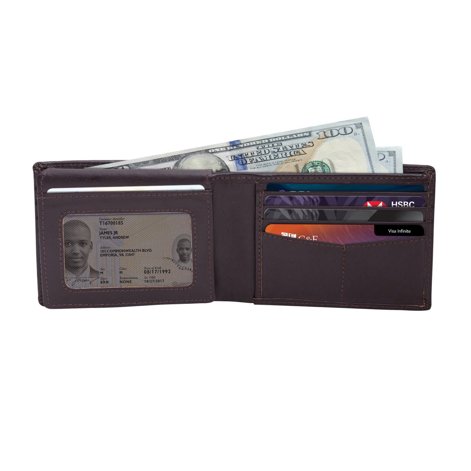 Coffee Colour Bi-Fold Italian Leather Slim Wallet (8 Card Slot + 2 ID Slot + 2 Hidden Compartment + Cash Compartment) Cathy London 