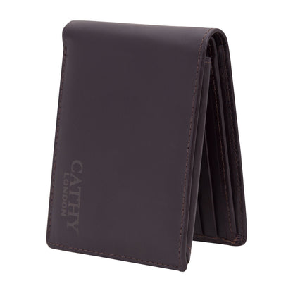 Coffee Colour Bi-Fold Italian Leather Slim Wallet (8 Card Slot + 2 ID Slot + 2 Hidden Compartment + Cash Compartment) Cathy London 