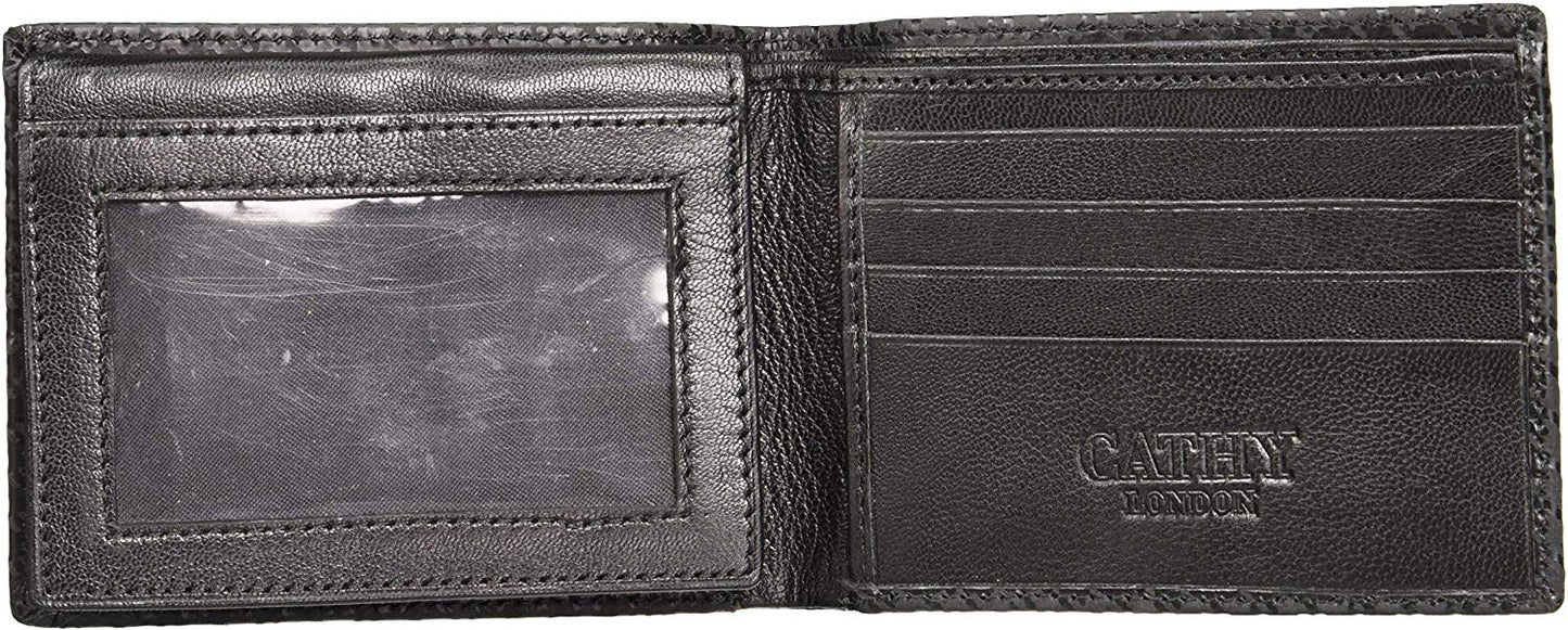 Black Colour Bi-Fold Italian Leather Slim Wallet ( 8 Card Slot + 2 Hidden Compartment )