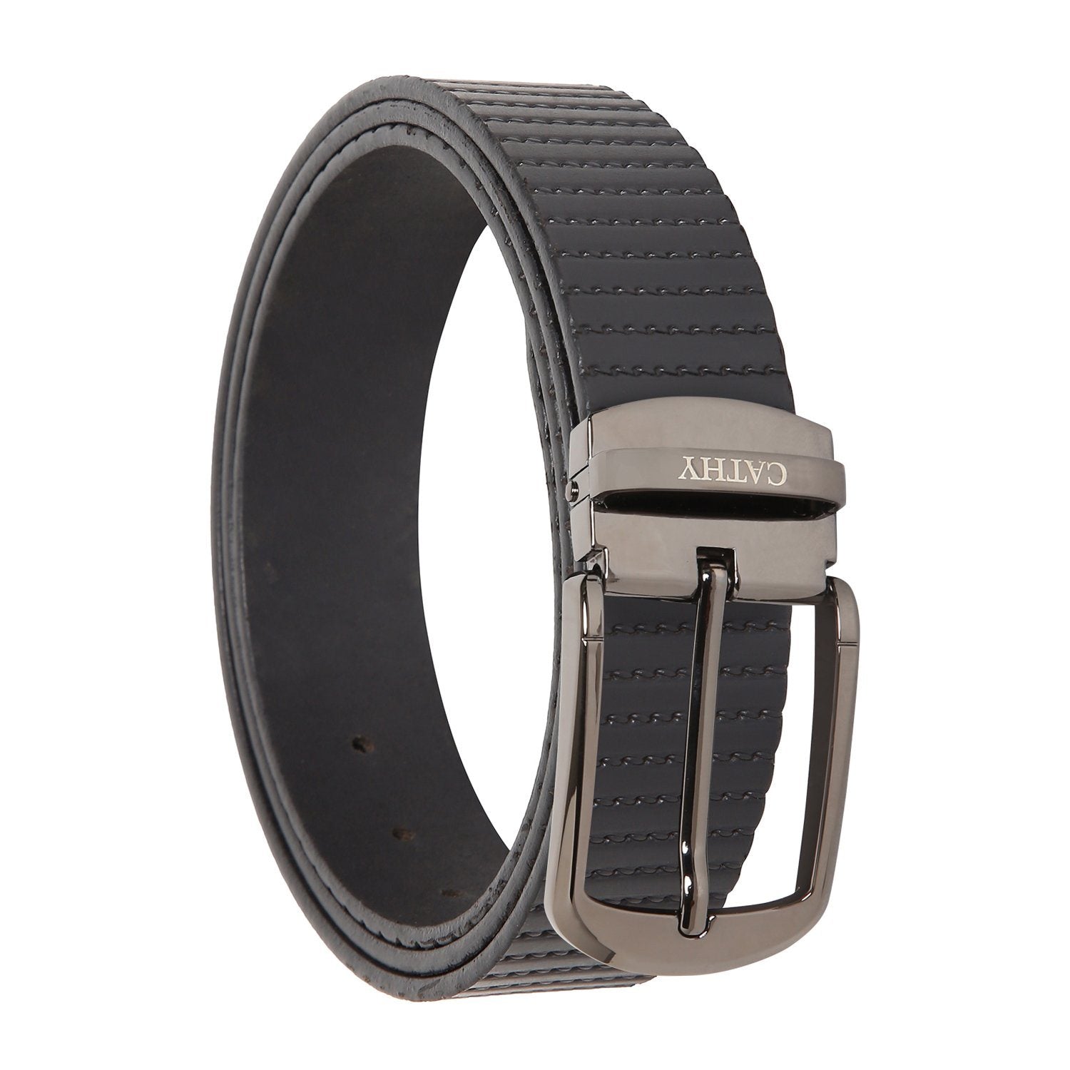 Men's Classic Dress Black Colour Belt Top Grain Italian Leather with Black Metal Buckle Cathy-London 