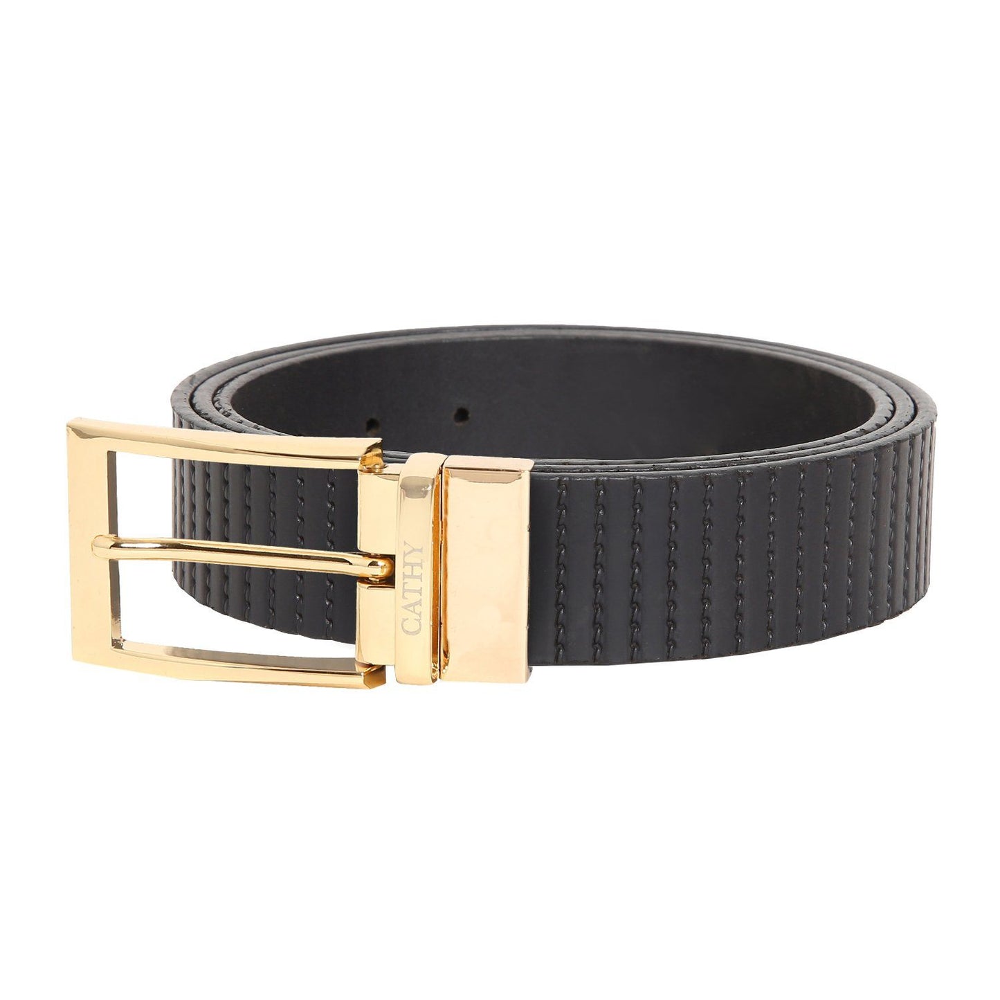 Men's Classic Dress Black Colour Belt Top Grain Italian Leather with Golden Metal Buckle Cathy-London 