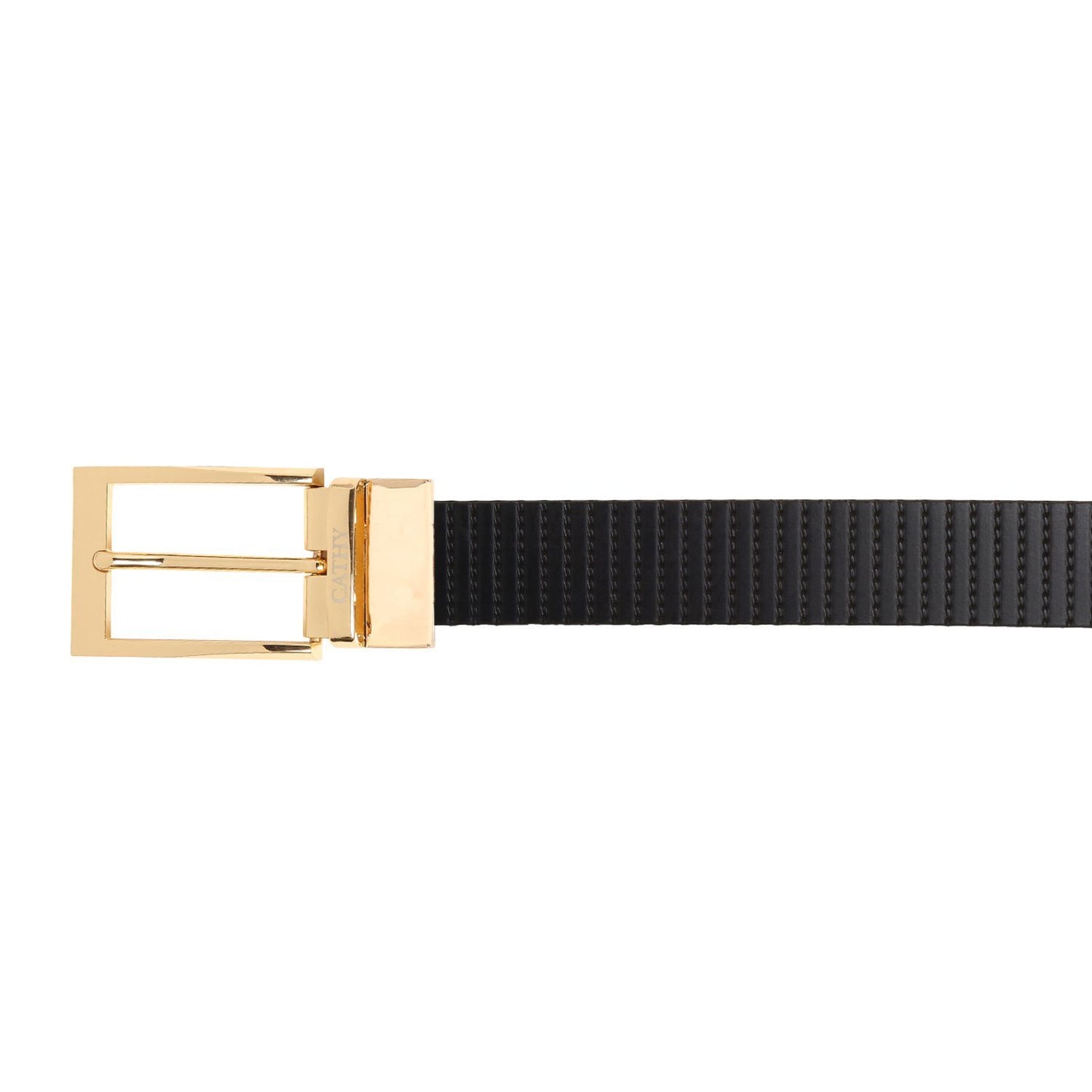 Men's Classic Dress Black Colour Belt Top Grain Italian Leather with Golden Metal Buckle Cathy-London 