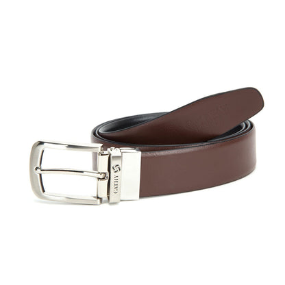 Men's Reversible Classic Dress Belt Top Grain Italian Leather Black & Brown with Rotating Silver Metal Buckle Cathy-London 