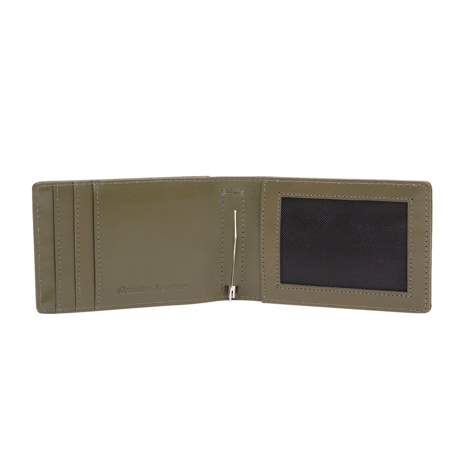 Olive Colour Bi-Fold Italian Leather Money Clip Card Holder/Slim Wallet (8 Card Slot +ID Slot +Money Clip) Cathy London 