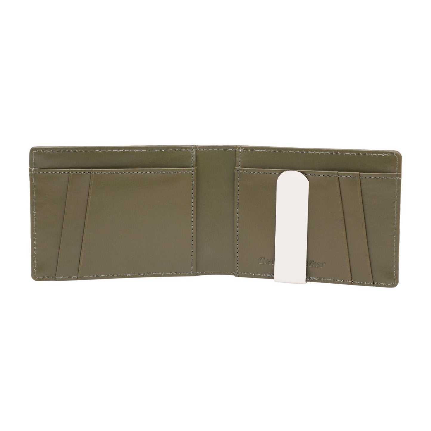 Olive Colour Bi-Fold Italian Leather Money Clip Card Holder/Slim Wallet (9 Card Slot + Money Clip + Coin Pocket) Cathy London 