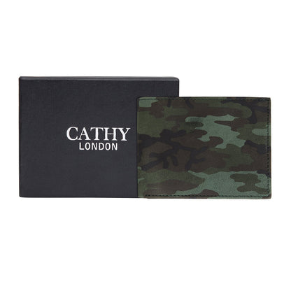 Olive Colour Bi-Fold Italian Leather Slim Wallet ( 8 Card Slot + 2 ID Slot + 2 Hidden Compartment + Cash Compartment) Cathy London 