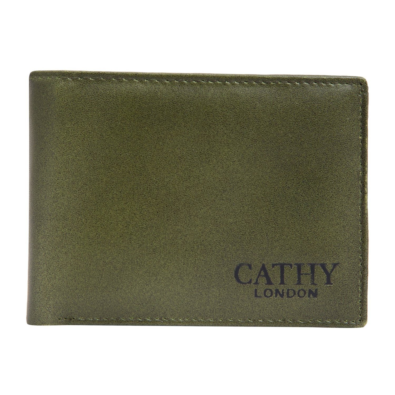 Olive Colour Bi-Fold Italian Leather Slim Wallet (8 Card Slot + 2 ID Slot + 2 Hidden Compartment + Cash Compartment) Cathy London 