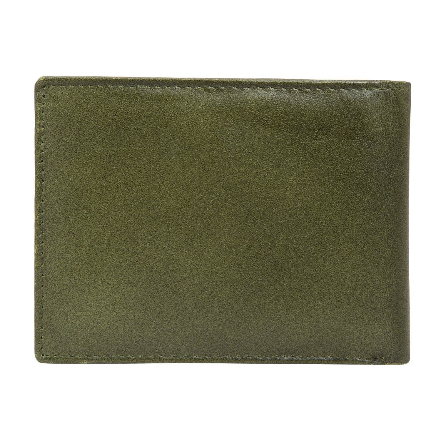 Olive Colour Bi-Fold Italian Leather Slim Wallet (8 Card Slot + 2 ID Slot + 2 Hidden Compartment + Cash Compartment) Cathy London 