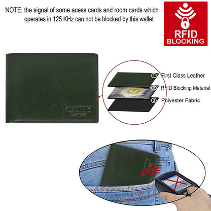 Olive Colour Bi-Fold Italian Leather Slim Wallet ( 8 Card Slot + 2 ID Slot + 2 Hidden Compartment + Cash Compartment) Cathy London 