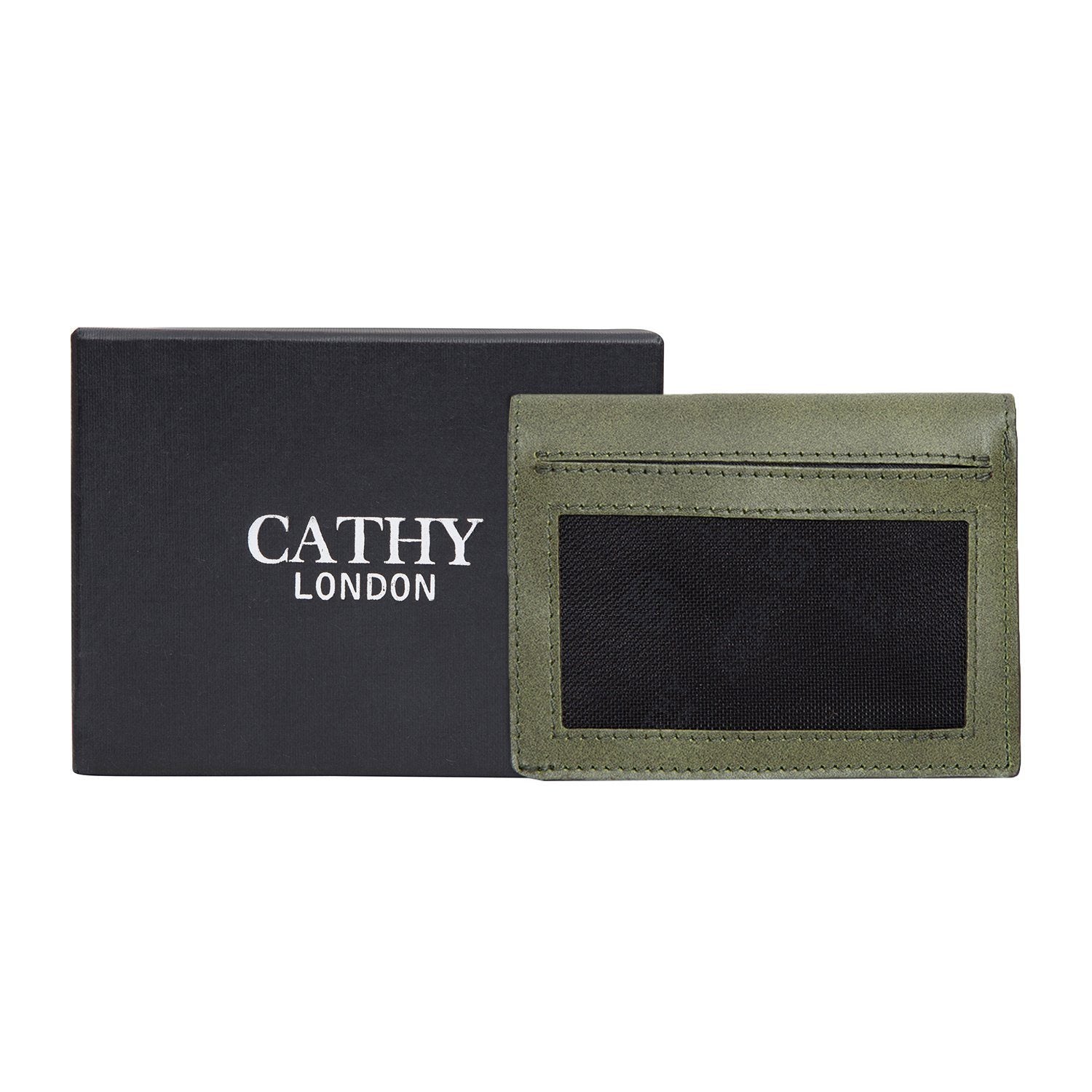 Olive Colour Bi-Fold Italian Leather Slim Wallet/Card Holder (6 Card Slot + 2 ID Slot + Cash Compartment) Cathy London 