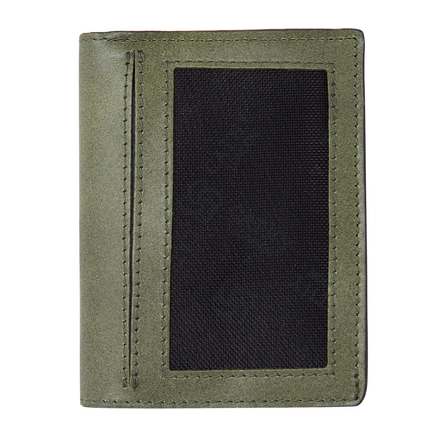 Olive Colour Bi-Fold Italian Leather Slim Wallet/Card Holder (6 Card Slot + 2 ID Slot + Cash Compartment) Cathy London 