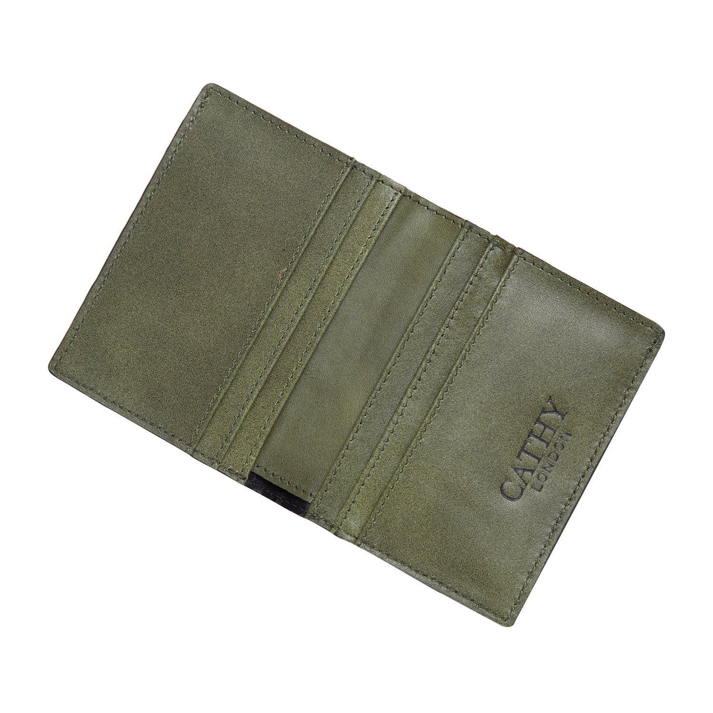 Olive Colour Bi-Fold Italian Leather Slim Wallet/Card Holder (6 Card Slot + 2 ID Slot + Cash Compartment) Cathy London 