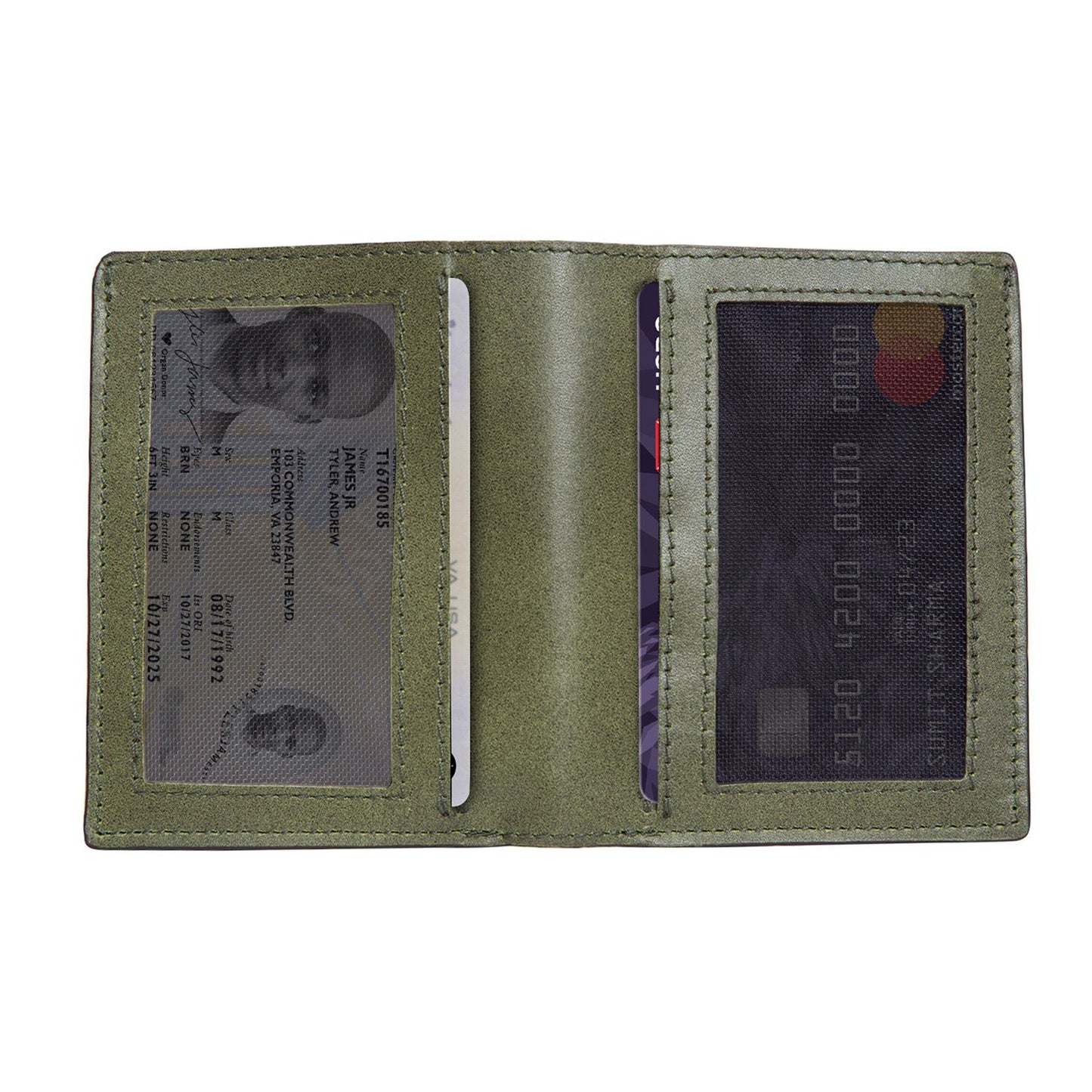 Olive Colour Bi-Fold Italian Leather Slim Wallet/Card Holder (6 Card Slot + 2 ID Slot + Cash Compartment) Cathy London 