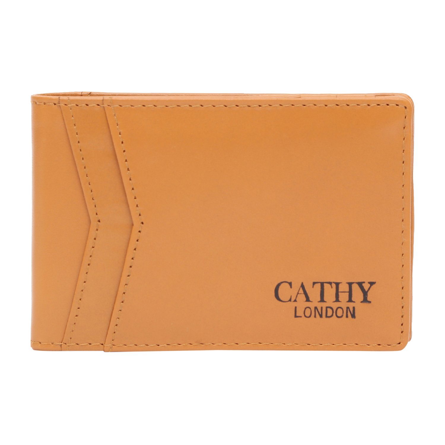 Tan Colour Bi-Fold Italian Leather Money Clip Card Holder/Slim Wallet (8 Card Slot +ID Slot +Money Clip) Cathy London 
