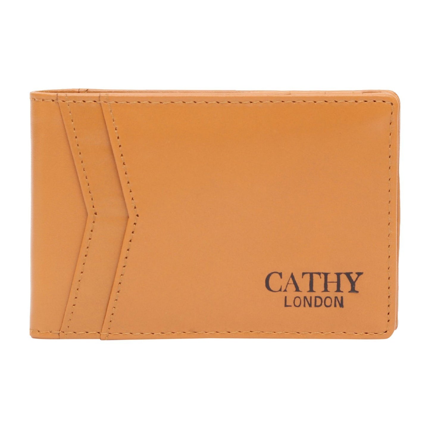 Tan Colour Bi-Fold Italian Leather Money Clip Card Holder/Slim Wallet (8 Card Slot +ID Slot +Money Clip) Cathy London 