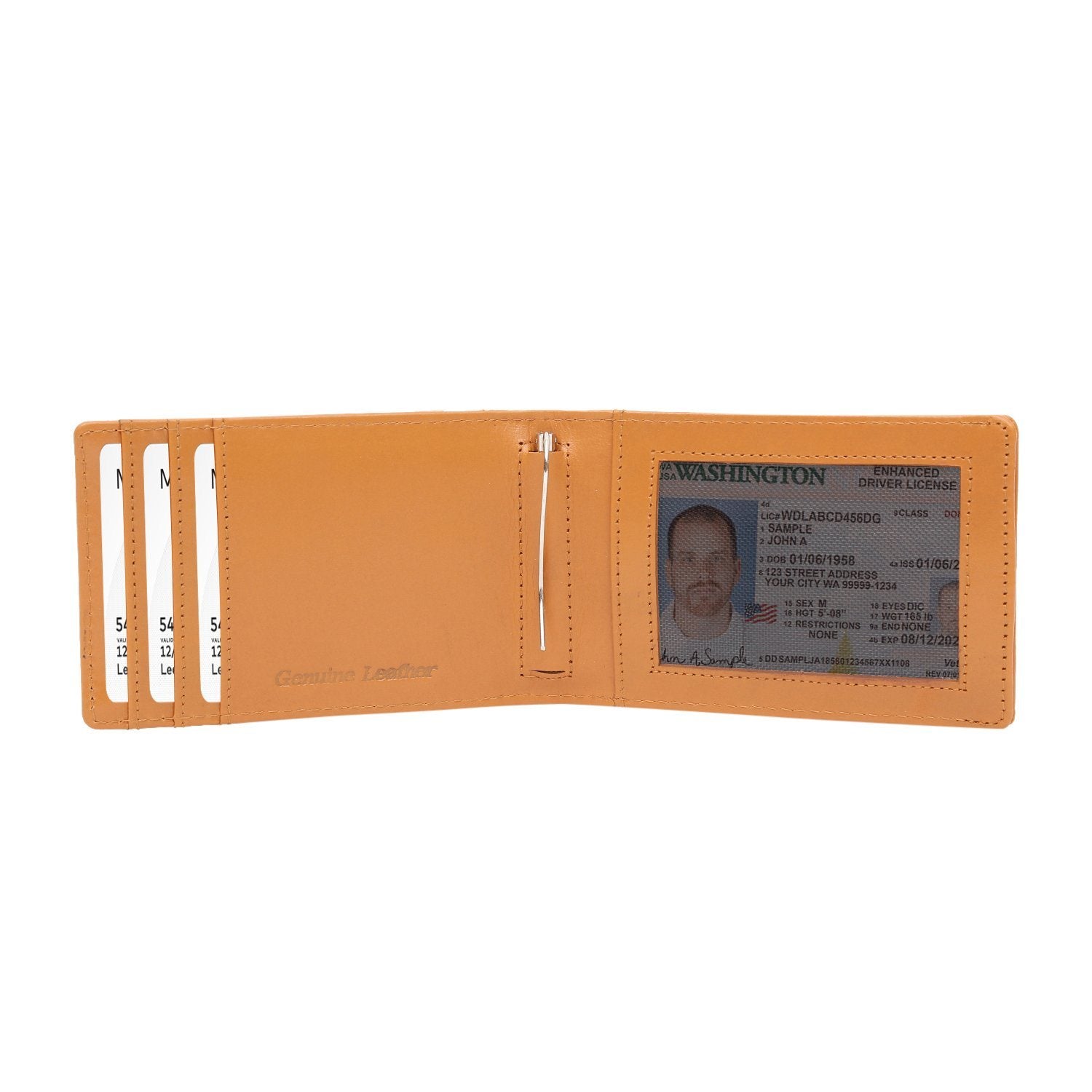 Tan Colour Bi-Fold Italian Leather Money Clip Card Holder/Slim Wallet (8 Card Slot +ID Slot +Money Clip) Cathy London 