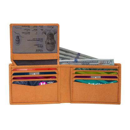 Tan Colour Bi-Fold Italian Leather Slim Wallet (8 Card Slot + 2 ID Slot + 2 Hidden Compartment + Cash Compartment) Cathy__London 