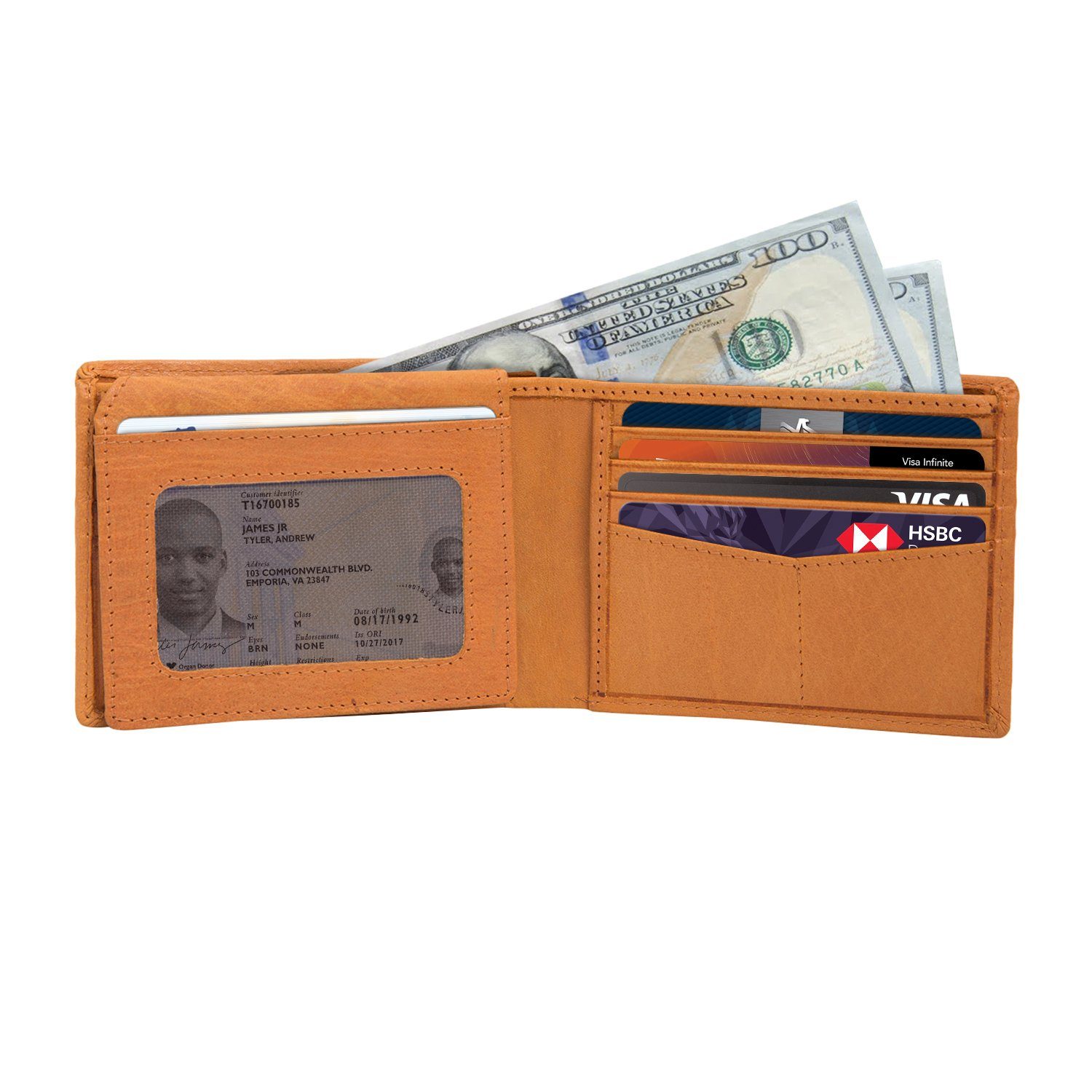 Tan Colour Bi-Fold Italian Leather Slim Wallet (8 Card Slot + 2 ID Slot + 2 Hidden Compartment + Cash Compartment) Cathy__London 