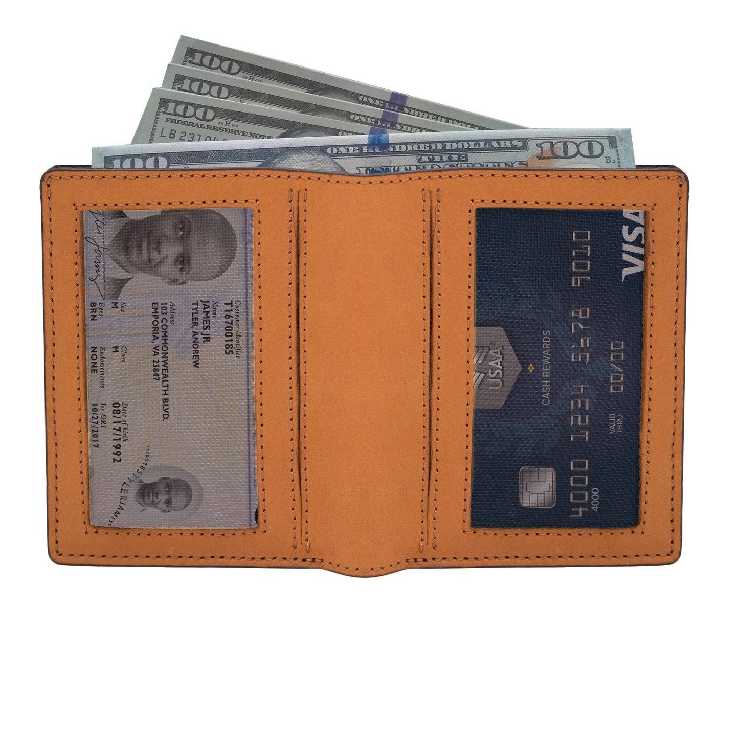 Tan Colour Bi-Fold Italian Leather Slim Wallet/Card Holder (6 Card Slot + 2 ID Slot + Cash Compartment) Cathy London 