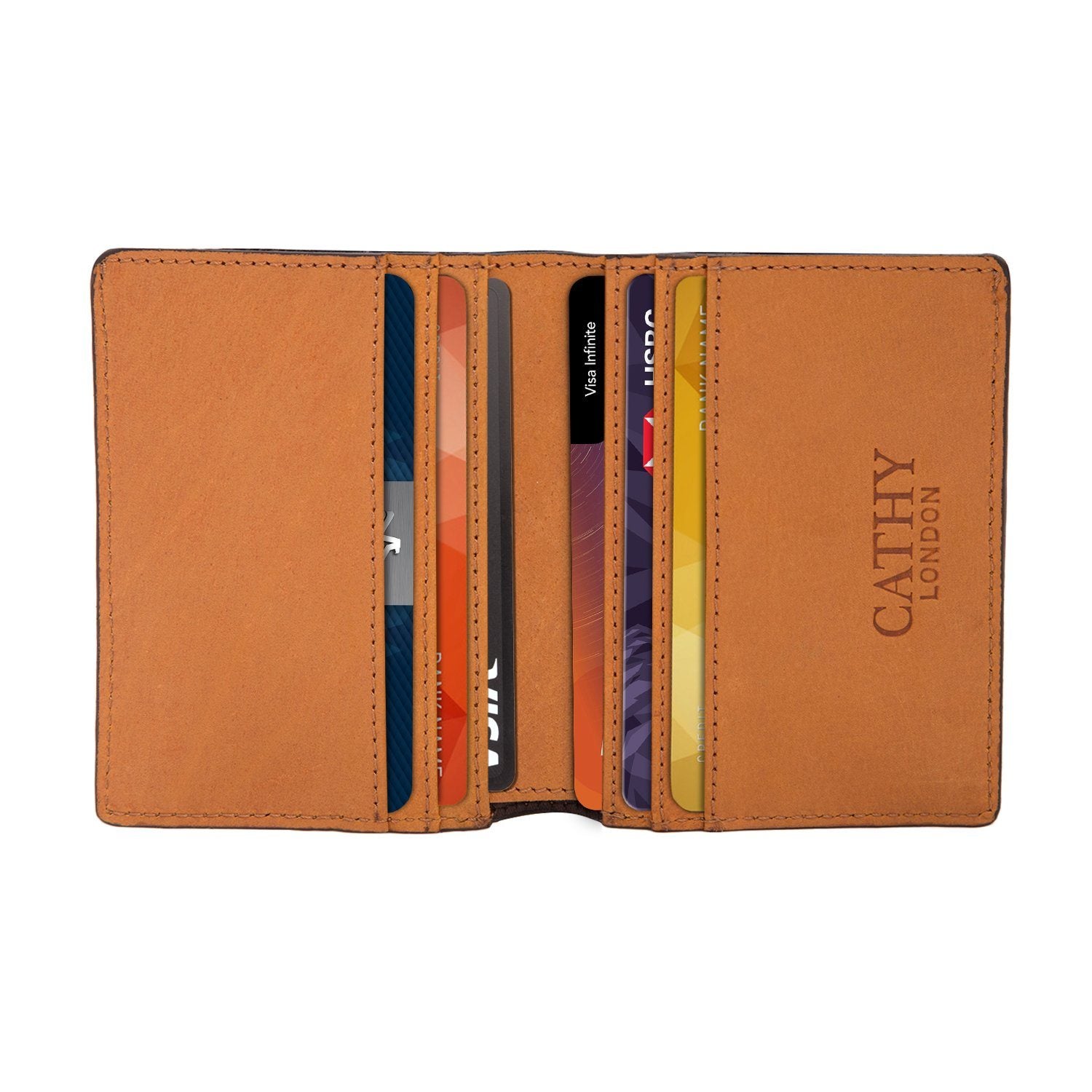 Tan Colour Bi-Fold Italian Leather Slim Wallet/Card Holder (6 Card Slot + 2 ID Slot + Cash Compartment) Cathy London 