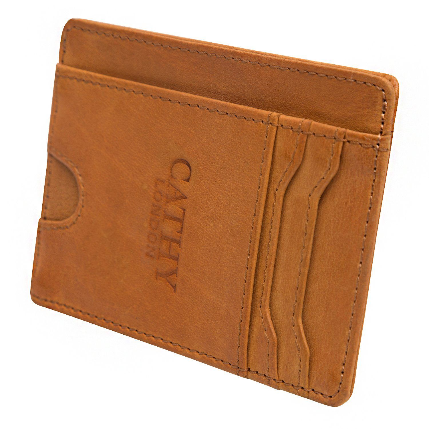 Tan Colour Italian Leather Card Holder/Slim Wallet (5 Card Slot + 1 ID Slot + Cash Compartment) Cathy London 