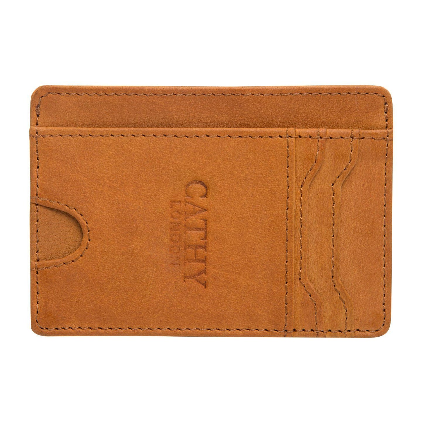 Tan Colour Italian Leather Card Holder/Slim Wallet (5 Card Slot + 1 ID Slot + Cash Compartment) Cathy London 