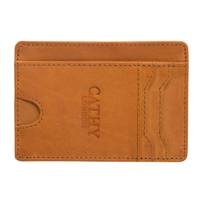 Tan Colour Italian Leather Card Holder/Slim Wallet (5 Card Slot + 1 ID Slot + Cash Compartment) Cathy London 