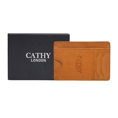 Tan Colour Italian Leather Card Holder/Slim Wallet (5 Card Slot + 1 ID Slot + Cash Compartment) Cathy London 