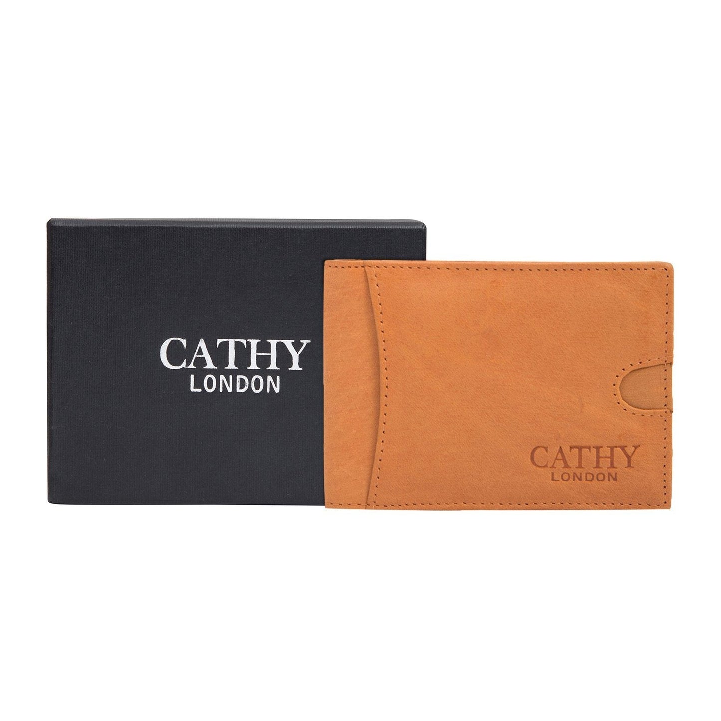 Tan Colour Italian Leather Money Clip/Slim Wallet (6 Card Slot + Money Clip) Cathy London 