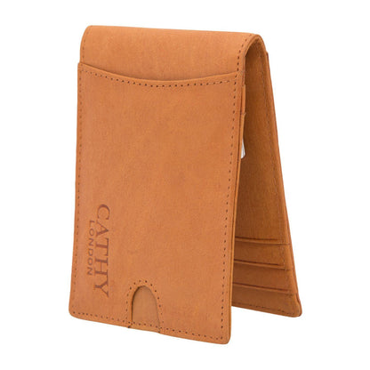 Tan Colour Italian Leather Money Clip/Slim Wallet (6 Card Slot + Money Clip) Cathy London 