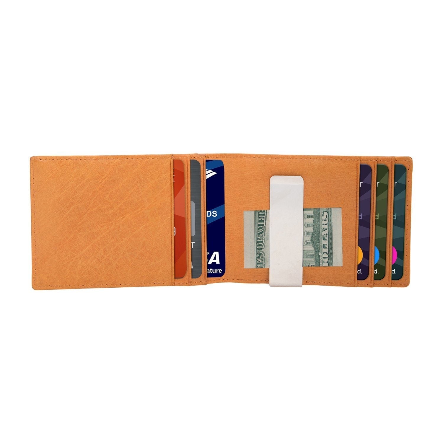 Tan Colour Italian Leather Money Clip/Slim Wallet (6 Card Slot + Money Clip) Cathy London 